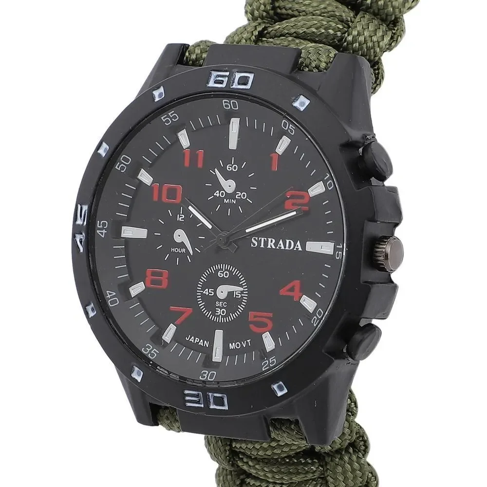 STRADA Watch with Green Nylon Strap and Stainless Steel Back
